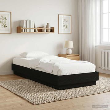 vidaXL Vloerbedframe Zwart eiken 80 x 200 cm Bewerkt hout, Eenpersoons, Verzenden, Zwart, Nieuw
