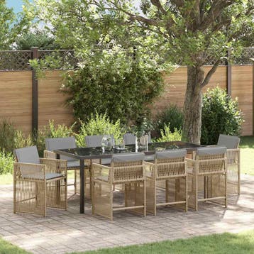 vidaXL Tuin eettafelset 9 st Beige poly rattan, Verzenden, Nieuw, Rotan, Meer dan 8 zitplaatsen