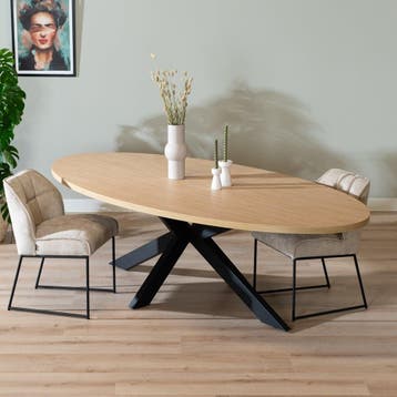 50% Korting: Eettafel Carl melamine eiken ovaal 270 x 130 cm, Huis en Inrichting, Tafels | Eettafels, Ophalen, Zo goed als nieuw