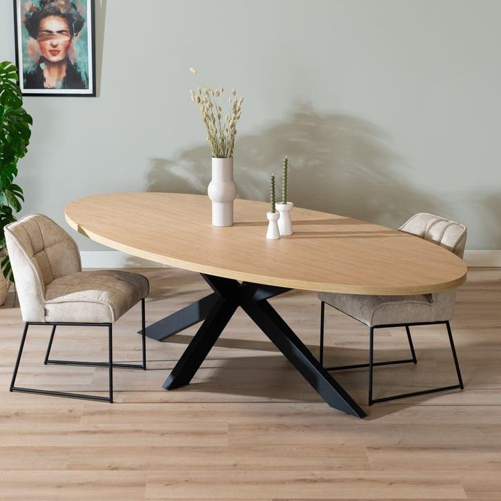 50% Korting: Eettafel Carl melamine eiken ovaal 270 x 130 cm, Huis en Inrichting, Tafels | Eettafels, Zo goed als nieuw, Ophalen