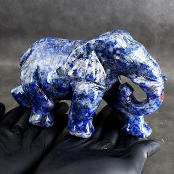 Beeld, Big Genuine Sodalite Carved Elephant - 158x96x48 mm -