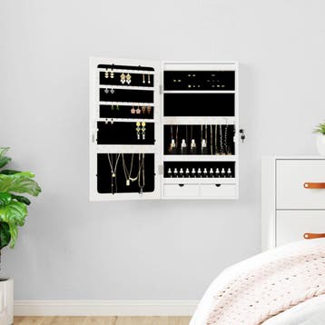 vidaXL Sieradenkast met spiegel en LED wandgemonteerd wit, Huis en Inrichting, Woonaccessoires | Spiegels, Verzenden, Nieuw