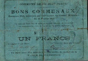 France Komitat 62 Recourt Bon Pour 1 Franc 10/07/1915, Verzenden