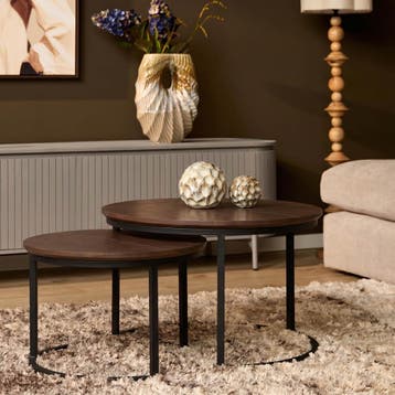 Salontafel set Otik, rond eikenhout met walnoot finish, Ophalen of Verzenden, Nieuw
