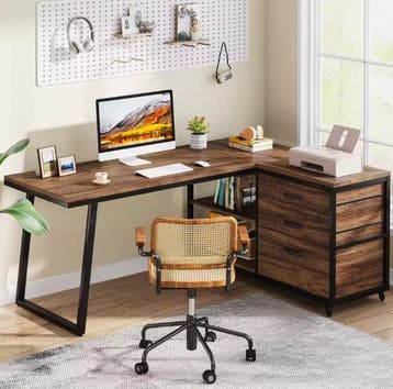 L-vormig Bureau 135 cm met Lades &amp; Planken – Hoek Design, Huis en Inrichting, Bureaus, Verzenden, Nieuw