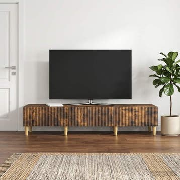 vidaXL TV-kast met lade Gerookt eiken 147 x 34,5 x 30 cm, Minder dan 50 cm, Verzenden, Nieuw, Minder dan 100 cm