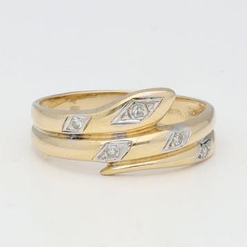 Ring - 14 karaat Geel goud, Witgoud Diamant (Natuurlijk) -, Sieraden, Tassen en Uiterlijk, Ringen, Nieuw