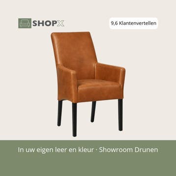Leren eetkamerstoel Just met armleuning - Vintage Cognac, Huis en Inrichting, Bruin, Bohemian, Eigentijds, Klassiek, Retro, Romantisch, Scandinavisch
