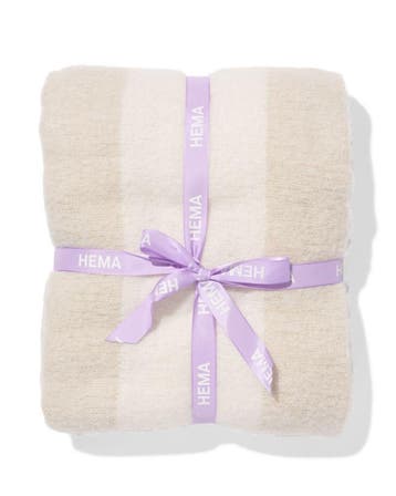 HEMA Plaid 130x150cm wollook strepen beige laag geprijsd, Verzenden, Nieuw