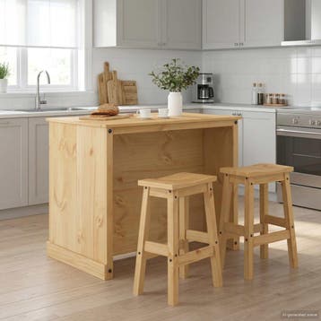 vidaXL Keuken Eiland Set 3 st Honing Wax 112 x 77 x 91,5 cm, Huis en Inrichting, Verzenden, Nieuw, Bruin