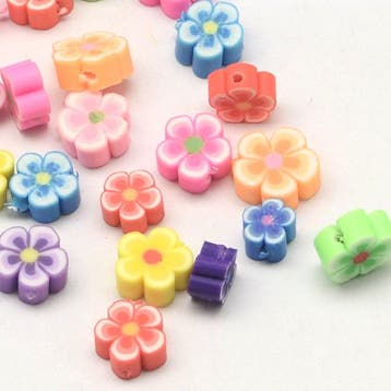 40 x Polymeerklei bloemen kralen gemixt 6 mm – gat 1 mm, Ophalen of Verzenden, Nieuw, Kraal