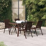 vidaXL 5-delige Tuinset bruin en zwart, 4 zitplaatsen, Verzenden, Nieuw, Rvs