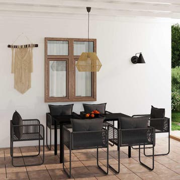 vidaXL 7-delige Tuinset zwart, Tuin en Terras, Verzenden, 6 zitplaatsen, Nieuw, Rvs