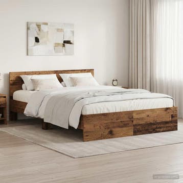 vidaXL Bedframe met hoofdbord Oud hout 140 x 190 cm Bewerkt, Bruin, Verzenden, Hout, Nieuw