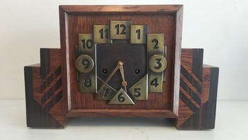 Amsterdamse School klok - Art Deco eiken-coromandel messing-