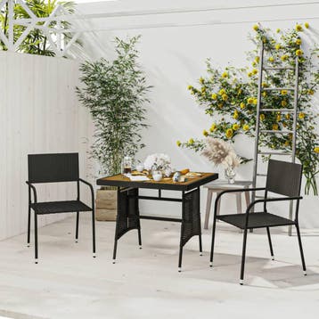 vidaXL 3-delige Tuinset poly rattan zwart, Tuin en Terras, Verzenden, Nieuw, 2 zitplaatsen, Tuinset