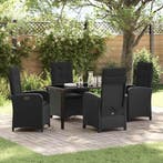 vidaXL Tuin eettafelset met kussen 5 pcs Zwart poly rattan, Verzenden, Nieuw, Rotan, 5 zitplaatsen