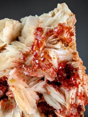 Vanadinite op lamellair bariet Kristalcluster - Hoogte: 15, Verzamelen