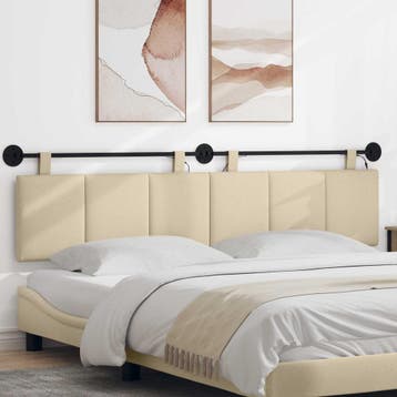 vidaXL Hangend hoofdbord Met LED-verlichting Crèmekleurig, Verzenden, Nieuw, Crème, Stof