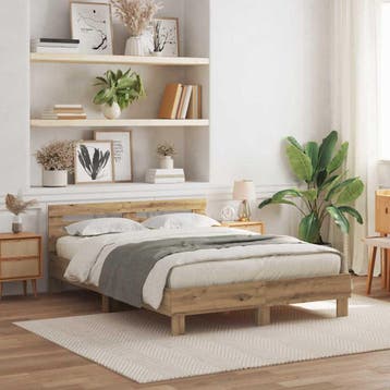 vidaXL Bedframe met hoofdeinde Artisan Eiken 140 x 200 cm, Bruin, Verzenden, Hout, Nieuw