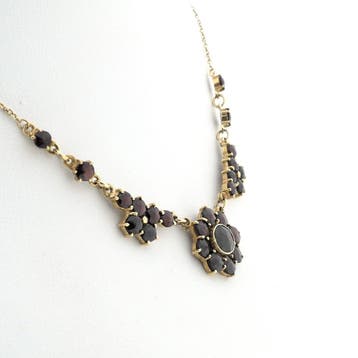 Gouden jasseron schakelcollier met granaat (Ketting), Sieraden, Tassen en Uiterlijk, Kettingen, Gebruikt, Ophalen of Verzenden