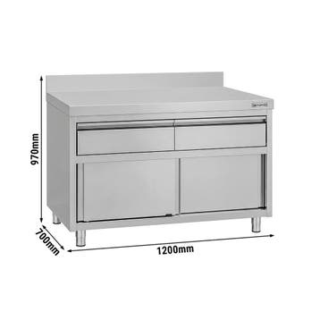 GGM Gastro | RVS Werkkast ECO - 1200 x 700 mm - met 2 lades, Zakelijke goederen, Verzenden, Nieuw in verpakking, Meubilair