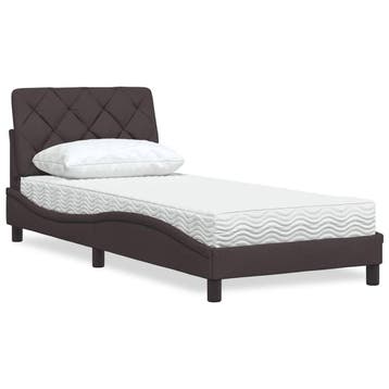 vidaXL Bed met matras stof donkerbruin 90x200 cm, Huis en Inrichting, 90 cm, Eenpersoons, Bruin, Verzenden