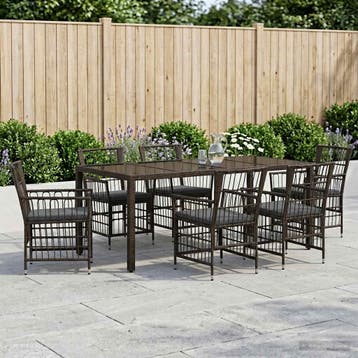 vidaXL Buiten eettafelset 7 st Zwart poly rattan, Tuin en Terras, Tuinsets en Loungesets, Verzenden, Nieuw, 7 zitplaatsen