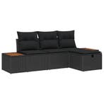 vidaXL Tuin Sofa Set met kussen 4 pcs Zwart Poly riet, Verzenden, Nieuw, Rotan, 4 zitplaatsen