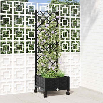 vidaXL Tuinplantbak met schutting en wielen Zwart 40 x 40 x, Verzenden, Nieuw, Minder dan 60 cm