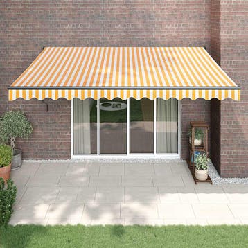 vidaXL Luifel uittrekbaar 4x3 m stof en aluminium geel en, Verzenden, Nieuw