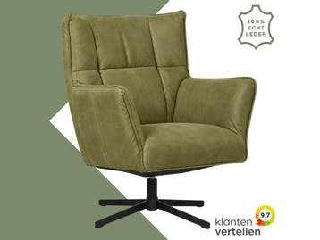 Leren draaifauteuil Lovely - Kenia Olive (olijf), Nieuw, Ophalen of Verzenden, 75 tot 100 cm, Eigentijds, Modern, Retro, Vintage