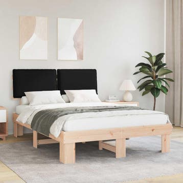 vidaXL Bedframe met Gevoerd Hoofdgedeelte Zwart 135 x 190 cm, Verzenden, Zwart, Nieuw, Twijfelaar
