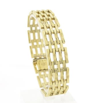 Gouden tankschakel armband (Schakelarmband), Ophalen of Verzenden, Gebruikt, Goud, Goud
