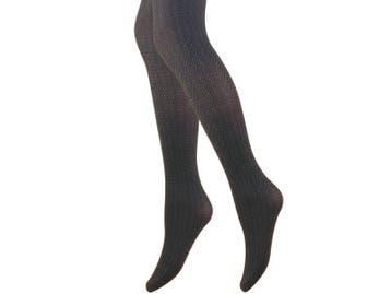 Panty - Zigzag Motief - 60 Den - Zwart/Mokka, Kleding | Dames, Verzenden, Nieuw