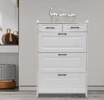 Smalle Vrijstaande Schoenenkast  3 Klapladen en 2 Lades  Wit, Huis en Inrichting, Verzenden, Nieuw
