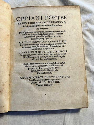 Oppiano - Oppiani Poetae Alieuticon si vede piscibus - 1534