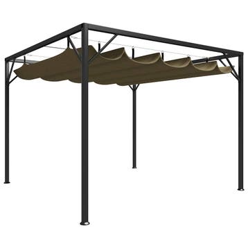 vidaXL Tuinprieel met uittrekbaar dak 180 g/m² 3x3 m taupe, Tuin en Terras, Partytenten, Verzenden, Nieuw