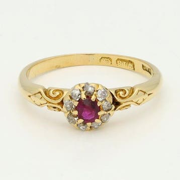 Ring - 18 karaat Geel goud, Robijn, Diamant (Natuurlijk) -, Nieuw