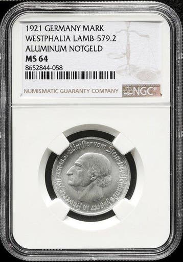 Duitsland, Westfalen 1 Mark 1921 - NGC MS64