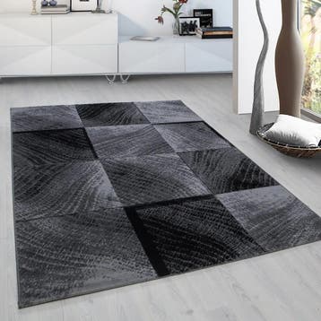 Retro Vloerkleed | Plus | Blokken | Zwart | 80x300 cm, Verzenden, Nieuw