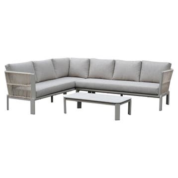 Veneto hoek loungeset 3 delig aluminium latte zand rope, Ophalen of Verzenden, Nieuw