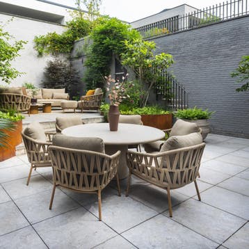 Hampton low dining tuintafel rond mortex beige 160xH69 cm 4, Tuin en Terras, Tuintafels, Ophalen of Verzenden, Nieuw