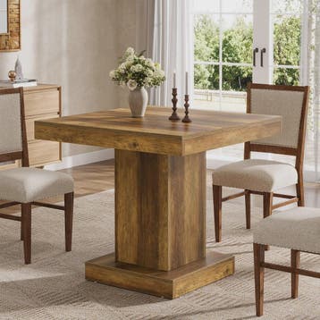 Rustieke Houten Eettafel Vierkant 31.5 Inch met Pootonderste, Verzenden, Nieuw