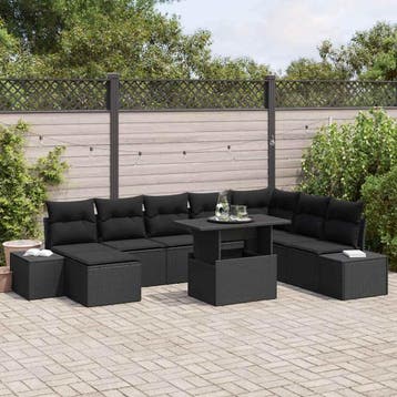 vidaXL Tuin Sofa Set 9 st Zwart poly rattan, Verzenden, Nieuw, Meer dan 8 zitplaatsen