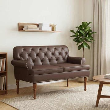 vidaXL Loungebank met knopencomfort Bruin 120 x 65 x 77 cm, Huis en Inrichting, Banken | Bankstellen, Verzenden, Nieuw, Leer, Minder dan 150 cm
