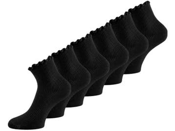 6 paar quarter damessokken met ruches - Naadloos - Zwart, Kleding | Dames, Verzenden, Nieuw