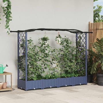 vidaXL Verhoogd Bed met Trellis en Dak Grijs 207 x 40 x 123, Verzenden, Nieuw, Minder dan 60 cm, 60 cm of meer