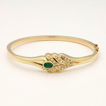 Armband - 18 karaat Geel goud - Diamant - Bangle - Smaragd, Nieuw
