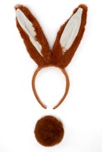 Haarband Konijn Lange Oren Bruin met Staart Diadeem Konijnen, Ophalen of Verzenden, Nieuw, Carnaval, Accessoires